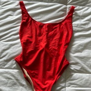 J Crew Red One Piece Swimsuit Women’s Size 6 Scoop Back High Cut Thigh